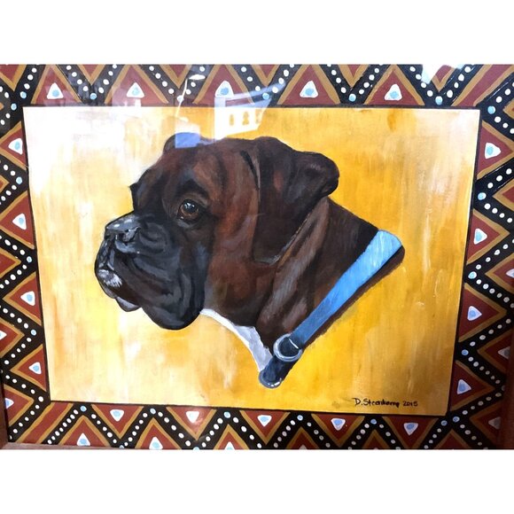 BOXER DOG PAINTING HAND PAINTED SIGNED BY D. STEENKAMP 2015 FRAMED 17" X 14" - Picture 2 of 4